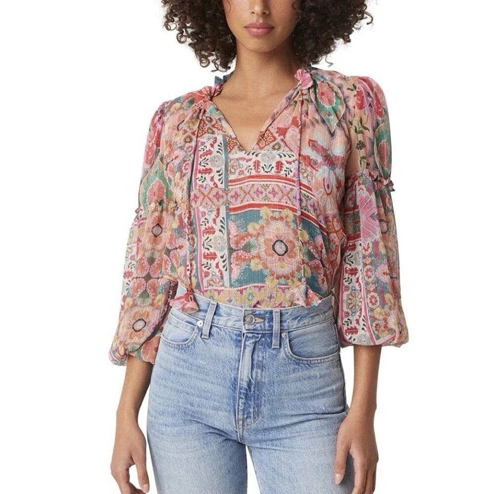 Misa Palazztile Renata top multicolor boho blouse USA made flare Small‎ A005890